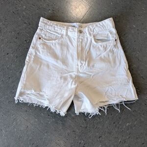 Zara High Waist White Distressed Shorts